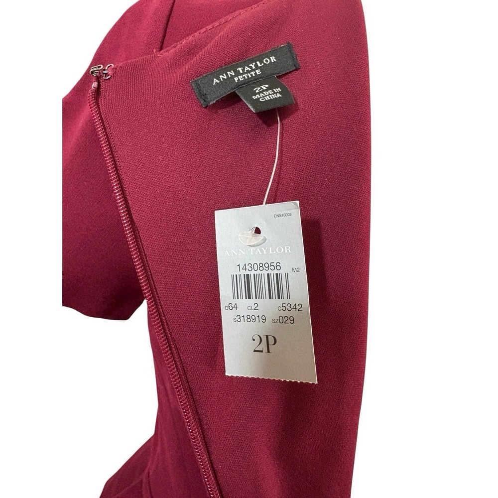 NWT Ann‎ Taylor Dress Peplum Burgundy Sz 2P Office Career  Professional Wiggle - Picture 9 of 10